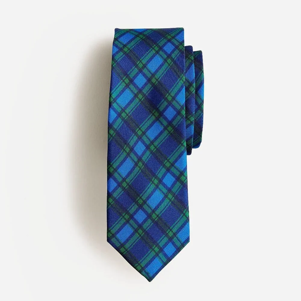 J. Crew Crewcuts Boys Silk Neck Tie in Black Watch Tartan Dark Evening 42